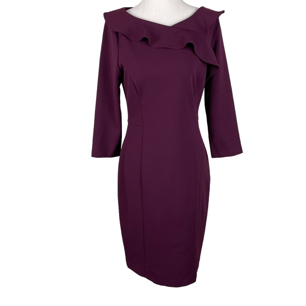 DKNY Burgundy Ruffle Neck Dress